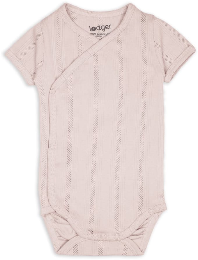 Lodger Romper met korte mouwen - Pointelle - Roze - Maat 68 - bio katoen - Overslag romper