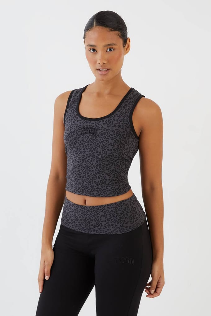 Dames Dsgn Studio Leopard Tanktop Vest | Zwart | Maat: Medium