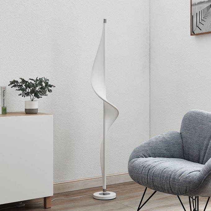 Lucande LED vloerlamp Edano, 154 cm, wit, textiel, dimbaar