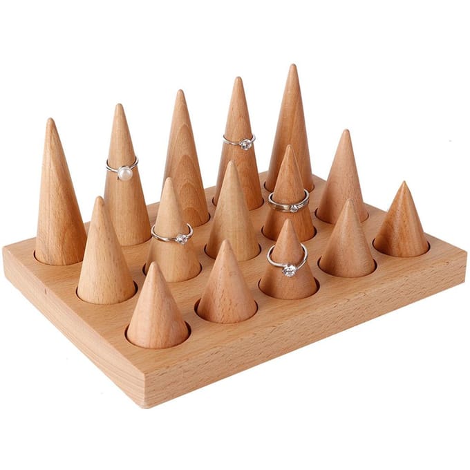 Houten 15 Vingers Display Ringhouder Vitrinestandaard Sieraden Ringen Organizer brown