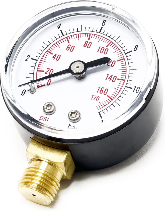 Manometer drukvat manometer DN8 (1/4") 12.9mm 0- 12bar 0-170 PSI diameter ~ 50 mm