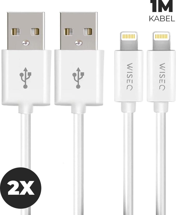 Lightning naar USB oplaadkabel 1m - Set van 2 Lightning kabels - Premium laadkabel geschikt voor iPhone 14 / 13 / 12 / 11 - WiseQ