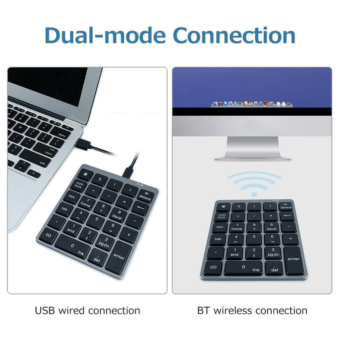 28 Toetsen Draadloos Numeriek Toetsenbord Financieel Boekhouden Kantoor Toetsenbord BT+USB Dual-mode Verbinding grijs
