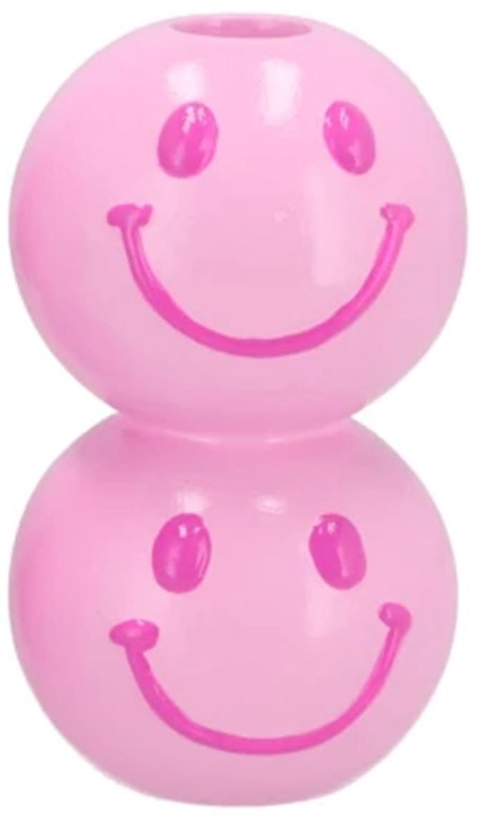 Smiley Kandelaar dubbel 7x7x12cm Roze licht/donker