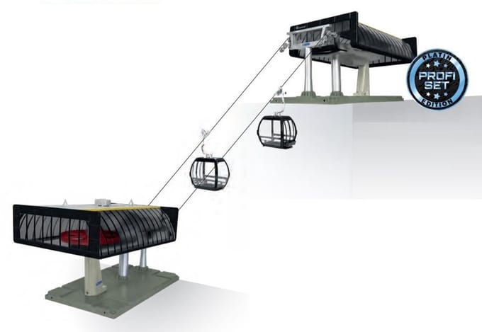 Jaegerndorfer - 84483 Kabelbaan Profi D-Line Zwart/Geel Miniatuur Model - 1:32 - Kerstdorp