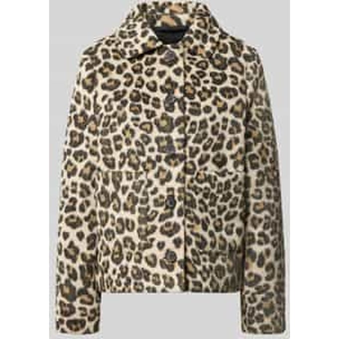Tom Tailor - Wollen jas met luipaardprint - Maat L - beige leo print