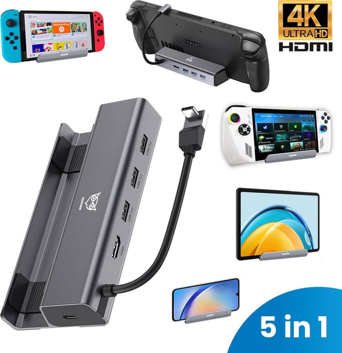 Good2know Steam Deck Dock - Multifunctioneel Docking station voor valve Steam Deck console, switch, ipad - 5 in 1 - 4k hdmi - Rog Ally Dock - Lenovo Legion Go