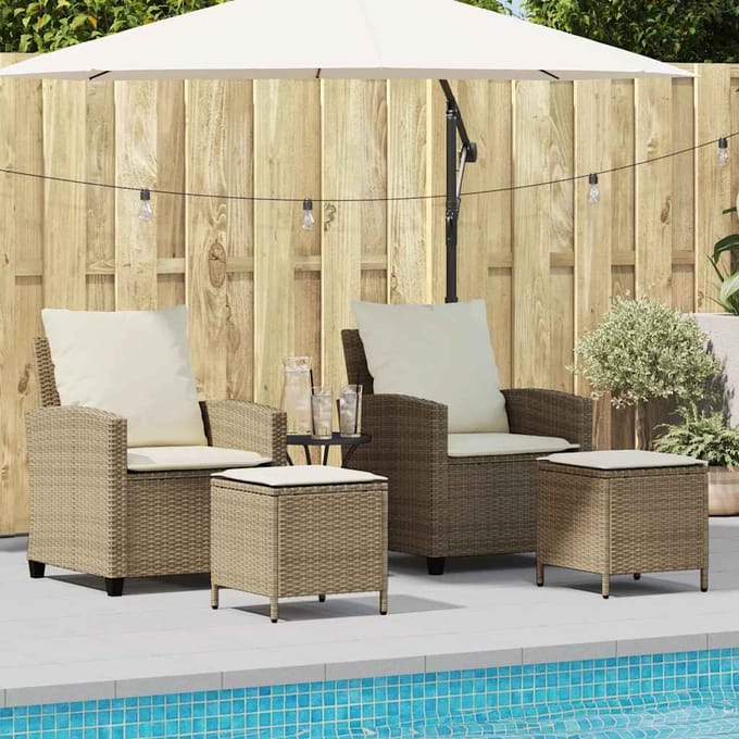 vidaXL - 4-delige - tuinbankset - met - kussens - beige - polyrotan