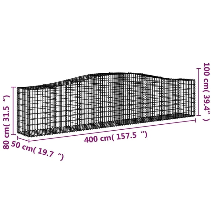 vidaXL - Schanskorven - 10 - st - gewelfd - 400x50x80/100 - cm - ijzer