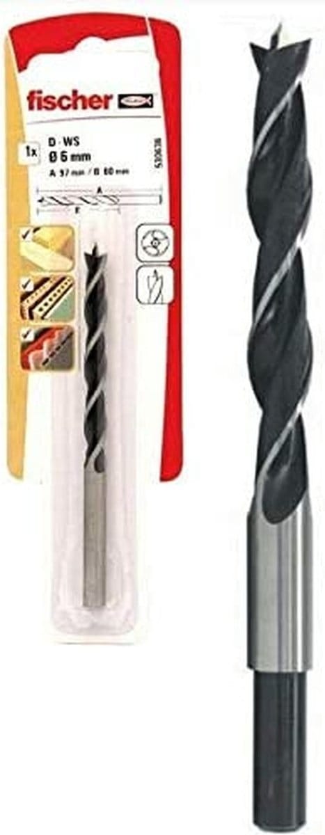 Borenset Fischer 530634 Hout Roestvrij staal Plastic 2 Stuks