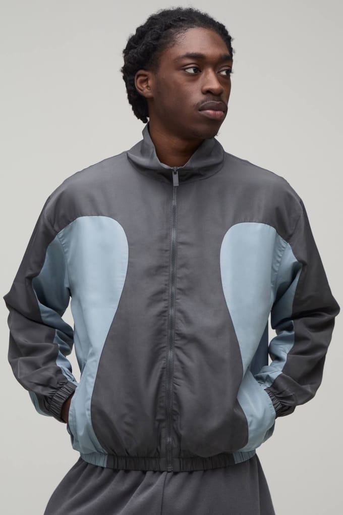 Boxy Fit Colour Block Trainingsjack | Grey | Size Medium