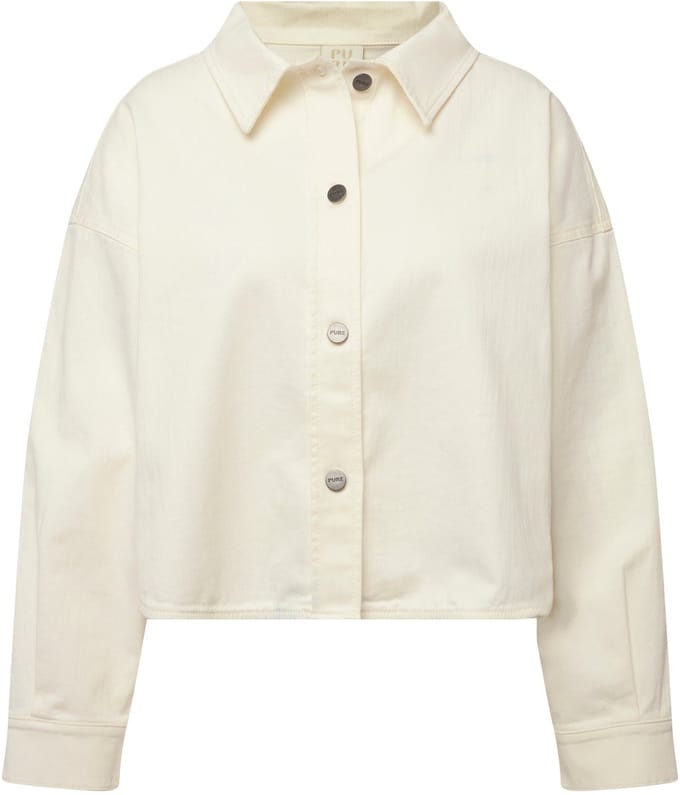 Ulla Popken - Dames - Jeans-overhemdjas overhemdkraag biologisch katoen - Off-white - Maat 58+