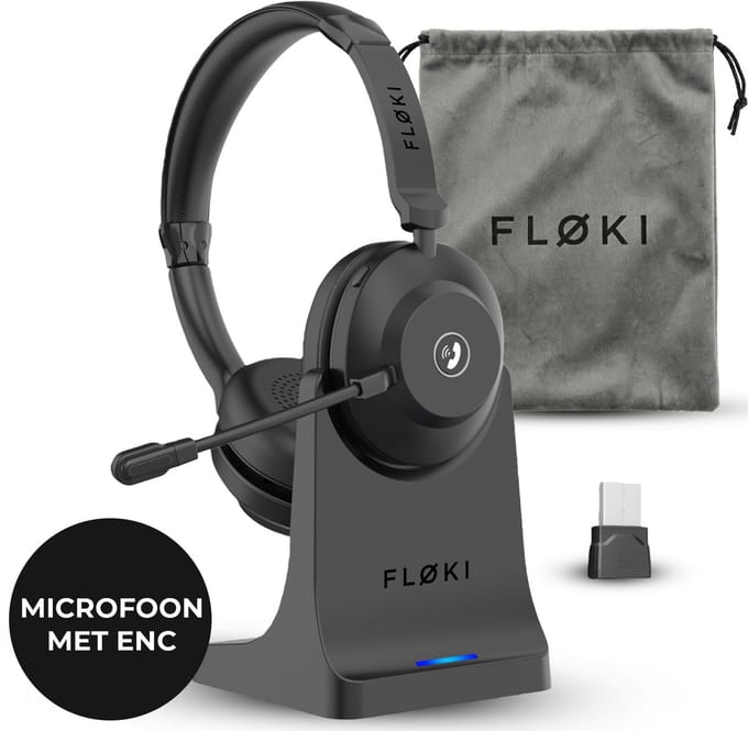 Floki® Draadloze Headset met Microfoon – Bluetooth Dual Connect – Noise Cancelling – Koptelefoon - Hoofdtelefoon