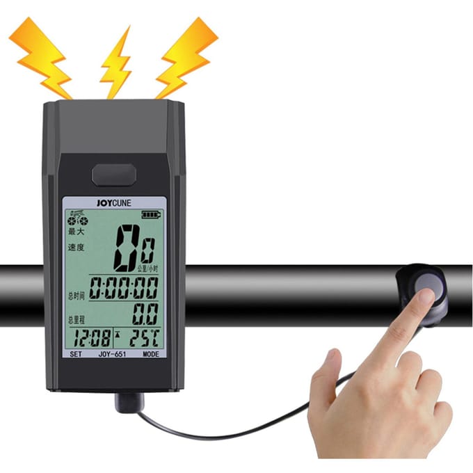 Draadloze fietscomputer met LED-fietsvoorlichthoorn Fietssnelheidsmeter zwart