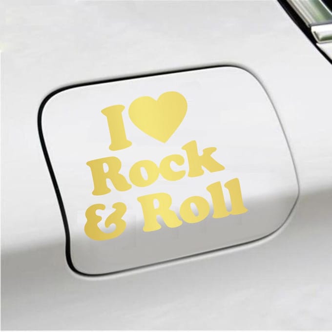 Bumpersticker - I Love Rock & Roll - 10,3 X 12,6 - Goud