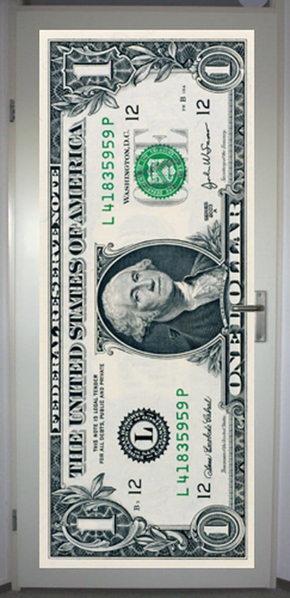 Deurposter 'One dollar' - deursticker 75x195 cm - recto