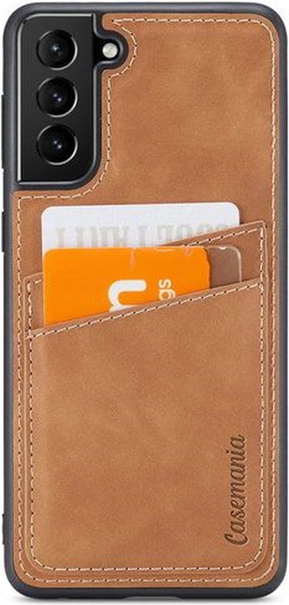 Suede back cover met pasjes vakje - Geschikt voor Samsung Galaxy S21 - Suede/TPU backcover - Bruin