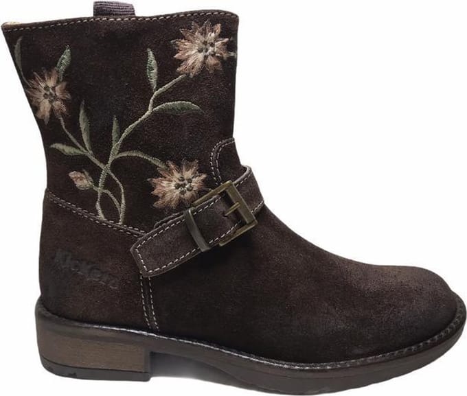 Kickers 3 bloemen rits laarsjes Wenda Dk bruin mt 30