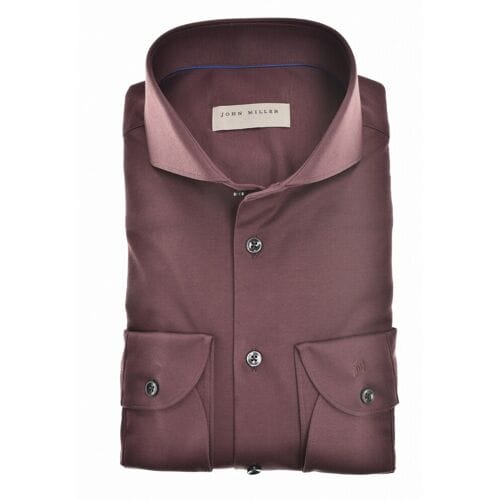 John Miller Overhemd Slim Solid Color Cutaway Collar Cotton Tricot Donker Rood / male