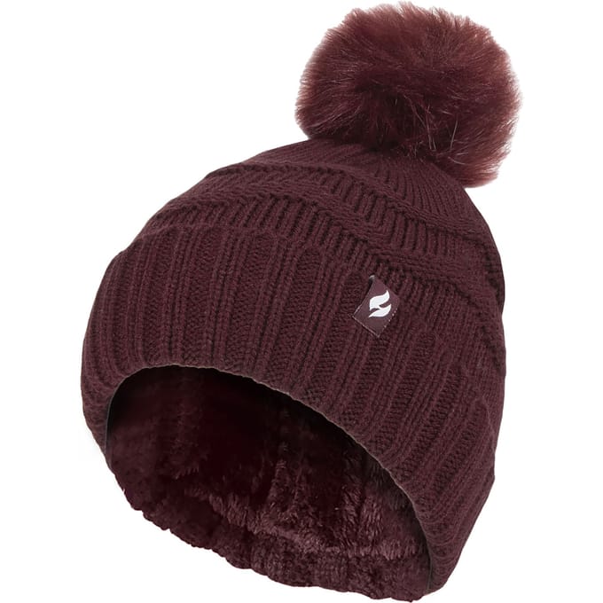 Heat Holders Dames Winter Bont Pom Pom Beanie Muts - Wijn