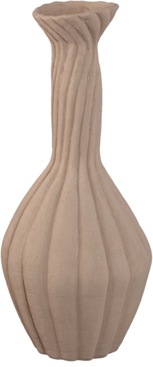 PTMD Lydia Light Brown Ceramic Swirl Ribbed Vase L