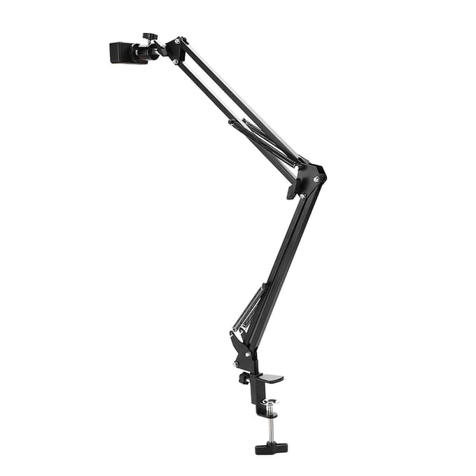Flexibele universele telefoonhouder met lange arm en 360° draaibare luie bevestiging voor op bed of bureau wit