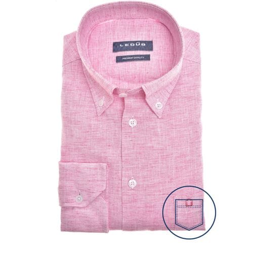 Ledûb Overhemd Modern Linen Melange Midden Rood / male