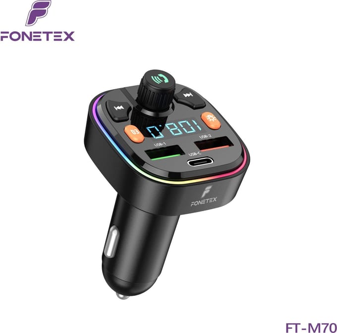 FoneTex FM Transmitter Bluetooth: USB-C Snellader - Carkit - Muziek - Handsfree