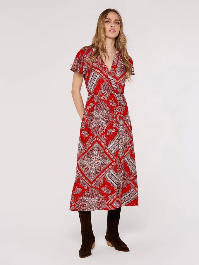 Midaxi-jurk met sjaalprint
