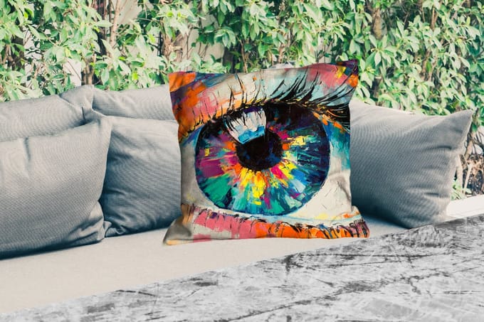 Sierkussen Buiten - Schilderij - Olieverf - Oog - Kleuren - 60x60 cm - Weerbestendig