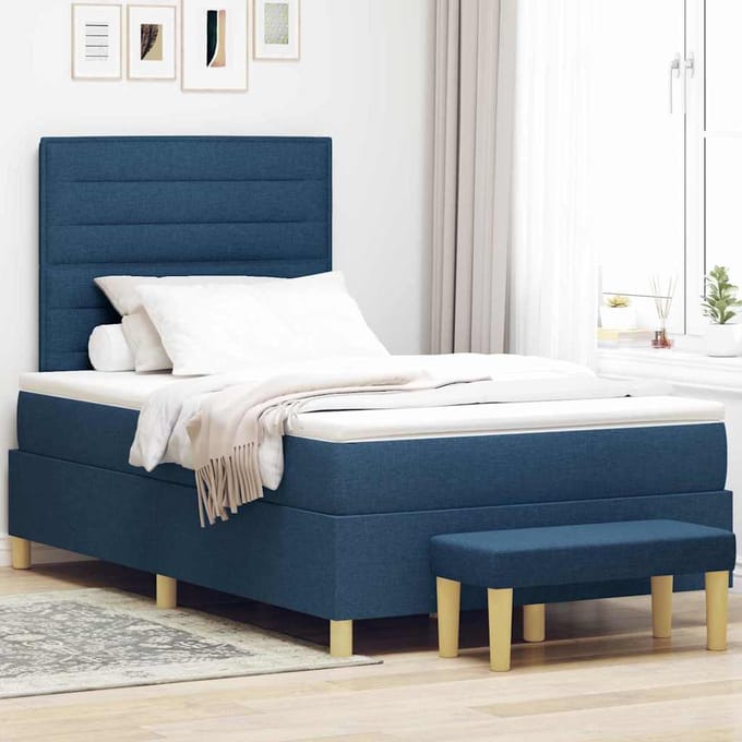 vidaXL - Boxspring - bed - met - kussen - met - hoofdeinde - Blauw - 190 - x - 120 - cm - Stof