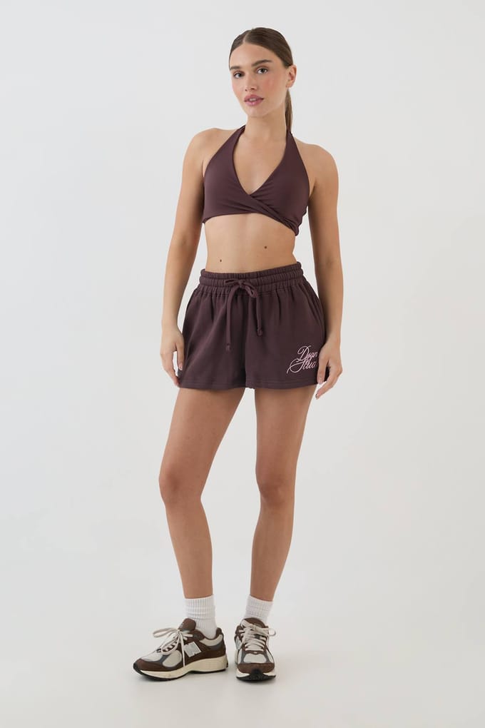 Dames Dsgn Studio Script Wijdvallende Sweat Short | Chocolate | Maat: Medium