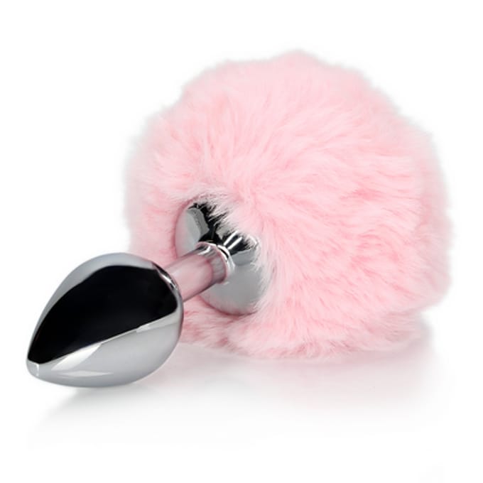Konijnenstaart met metalen buttplug - Roze