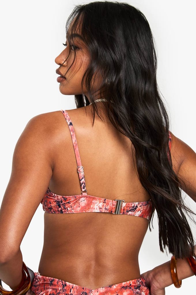 boohoo Dames Premium abstracte print ondergezilte balconette bikini top | Oranje | Maat: 42
