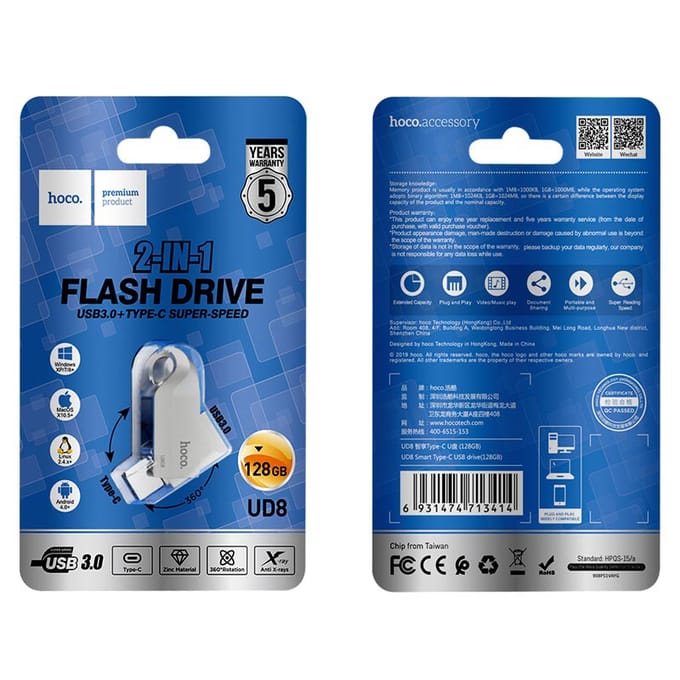 2 in 1 Memory Stick - 128GB Geheugen Stick met USB C en USB 3.0 - Flash Drive - Telefoon USB Stick