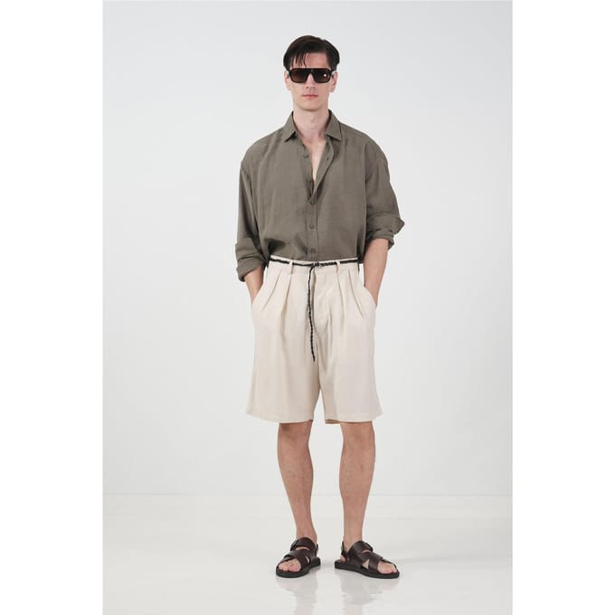 Hoge Taille Brede Pijpen Tencel Tailored Shorts