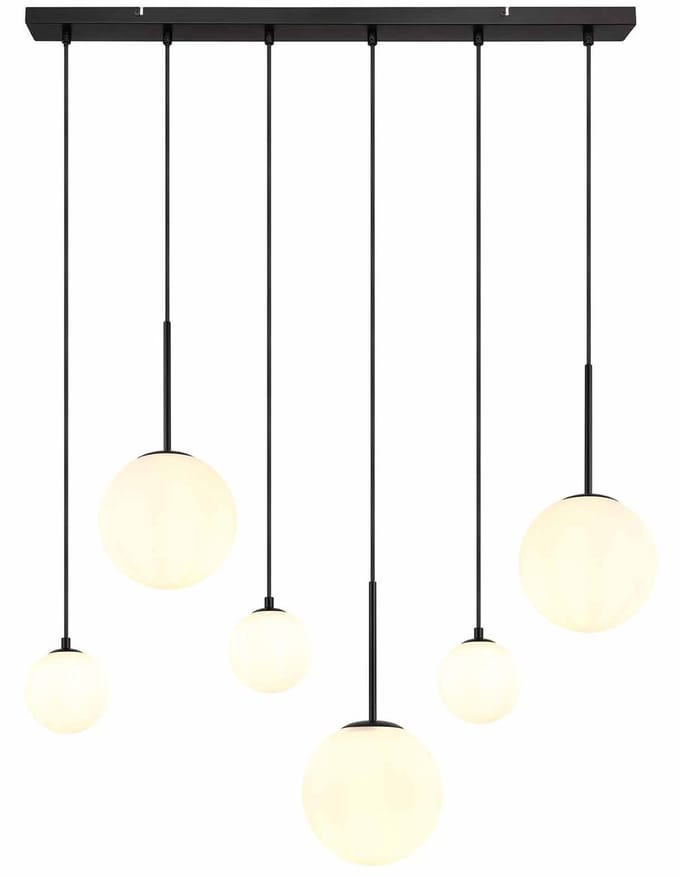 Globo - hanglamp - Hallie - wit zwart - glas - grote eettafellamp - E27 - 15168-6
