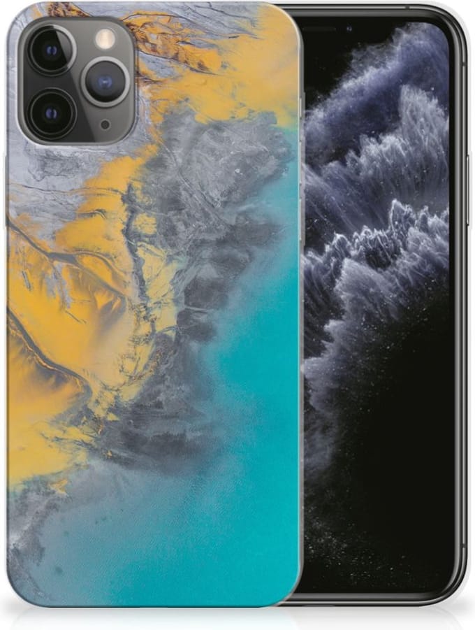 Apple iPhone 11 Pro TPU Siliconen Hoesje Marble Blue Gold