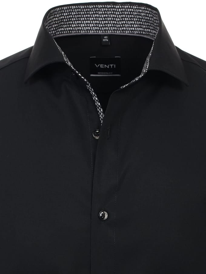 Zwart Venti Overhemd Kent Boord Met Motief Modern Fit - L