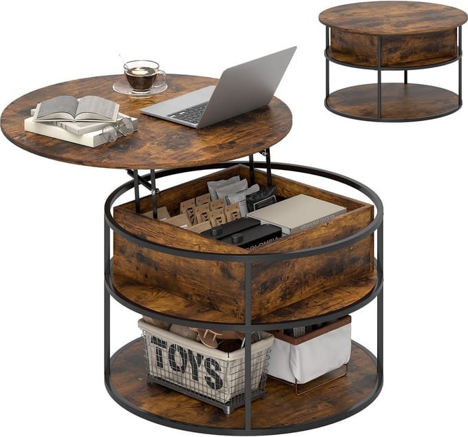 HOMCOM Coffee Table-Spanplatte, Stahl-80L x 80B x 47-61,5H cm-Braun