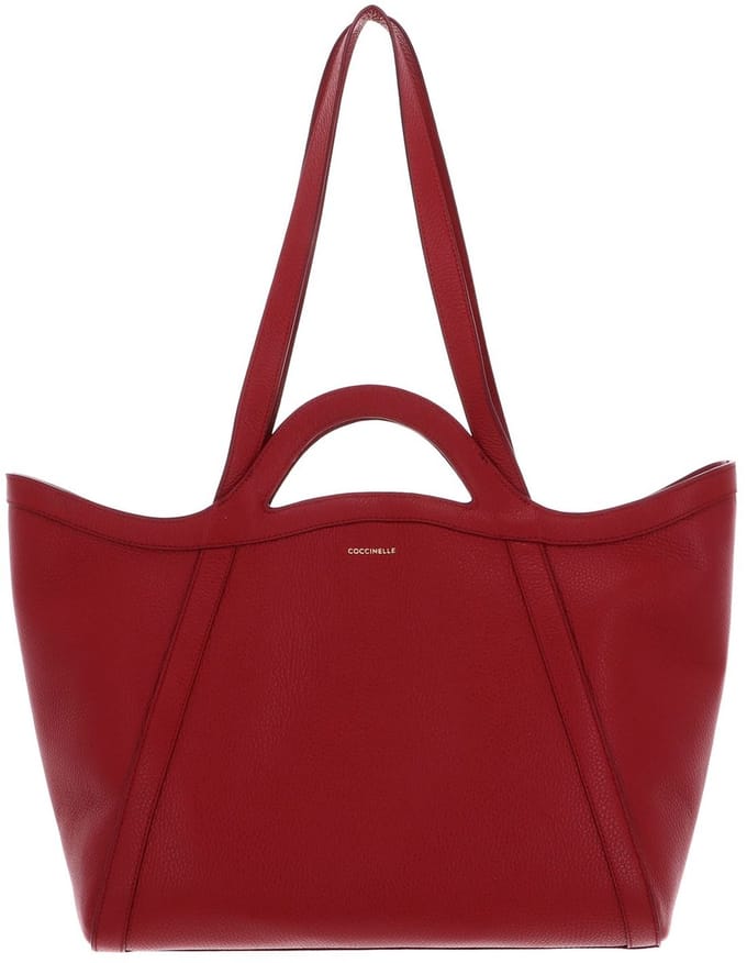 COCCINELLE Leren Schoudertas Amalia Grained Leather Shopper Sangria Donkerrood