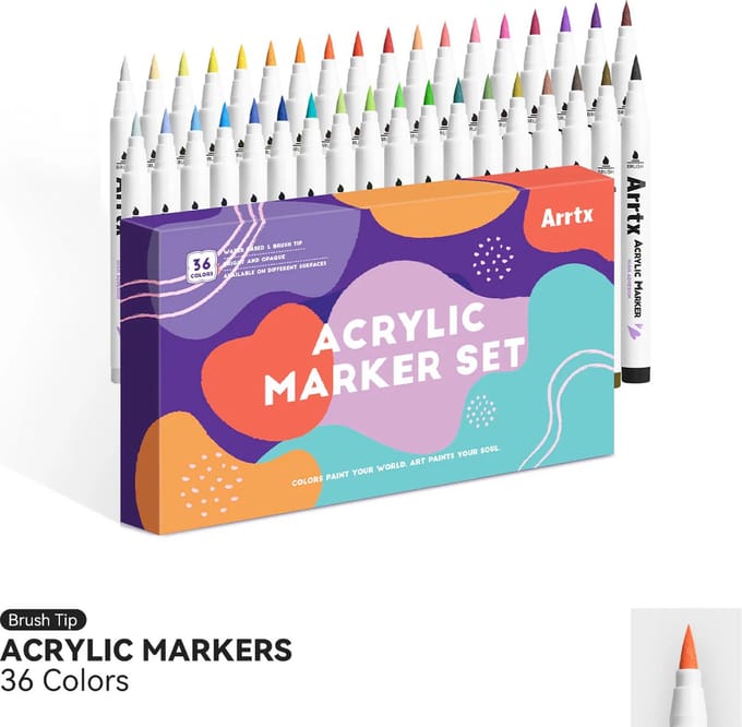 Arrtx - Acrylmarkers - 36D - Paint Brush Tip Markers - 36 kleuren