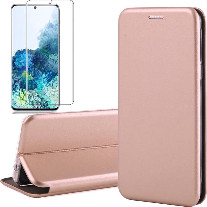 Hoesje geschikt voor Samsung Galaxy S20 Plus - Screen Protector GlassGuard - Book Case Kunstleer ThinShield Roségoud & Screenprotector