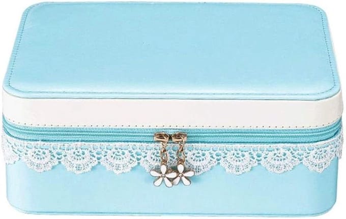 Sieradendoosje Klein - Reis Organizer - Sieraden Opbergen - Dubbele Ritssluiting - 215 x 165 cm - Blauw