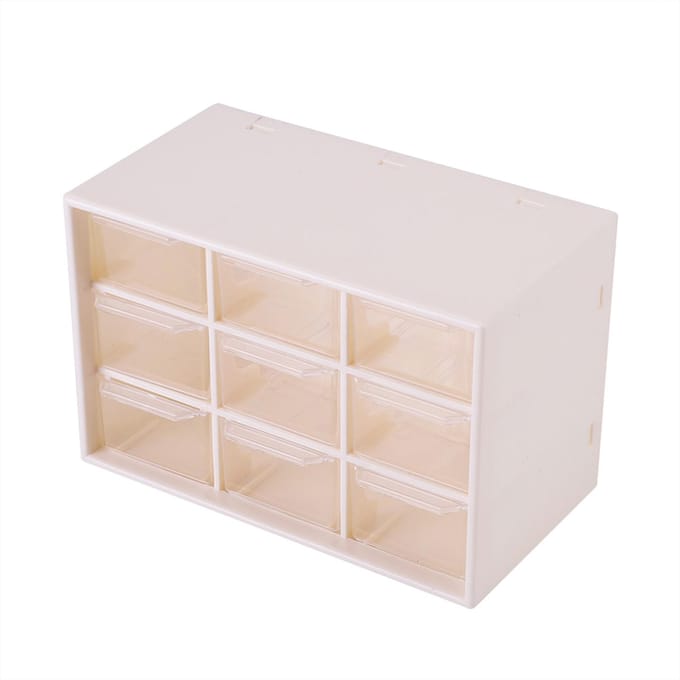 Mini Tiroirs Portables en Plastique à 9 Compartiments Boîte de Rangement pour Bijoux Cosmétiques Blanc blanc