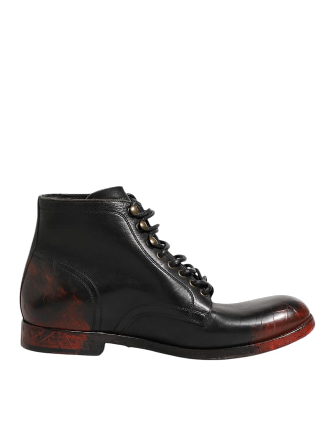 Dolce & Gabbana Zwarte Rode Veterschoenen Kort Enkelboot