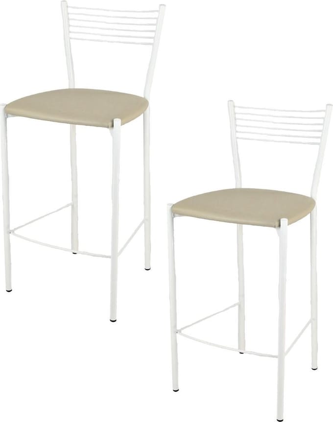 Tommychairs Elegance - Eetkamerstoelen - Set van 2 - Wit & Flax - Kunstleer & Metaal