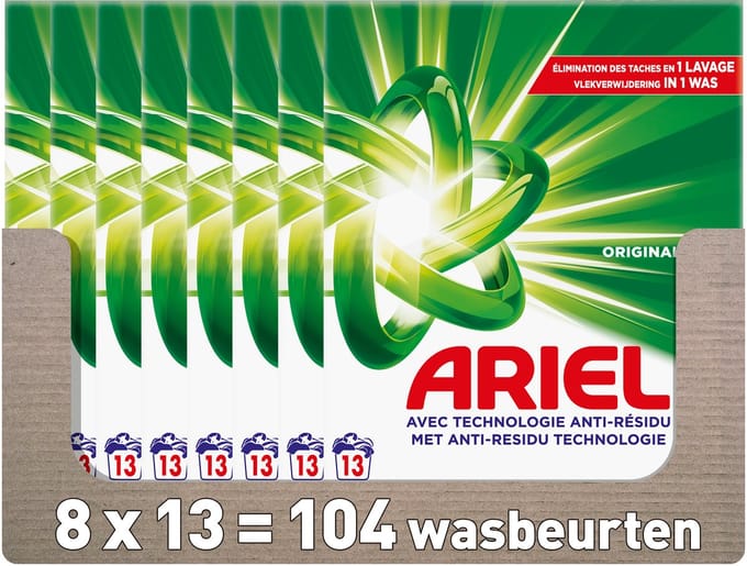 Ariel Snel Oplosbaar Waspoeder Original - 8 x 13 Wasbeurten - 8 x 715 gram
