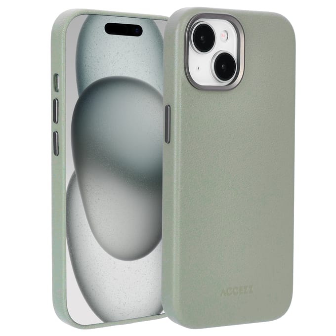 Accezz Hoesje - Geschikt voor iPhone 15 - geschikt voor MagSafe Leather Backcover - Light Grey