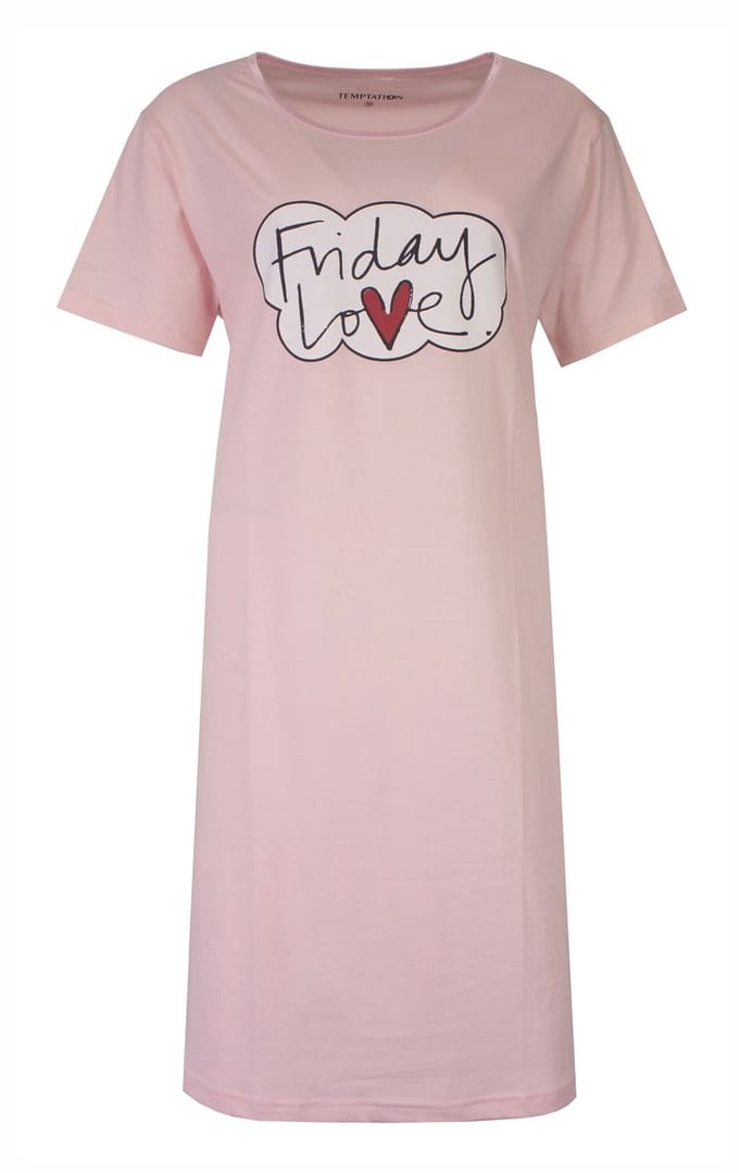 Temptation Dames Bigshirt - Friday Love Print - Licht Roze - Maat M